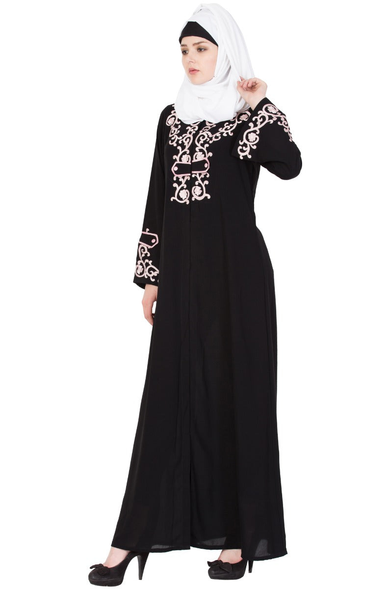 Front Open Abaya With Embroidered Yoke & Sleeves