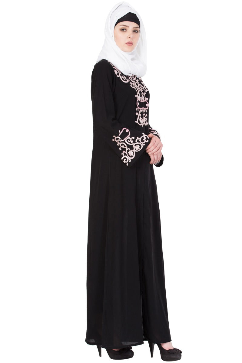 Front Open Abaya With Embroidered Yoke & Sleeves