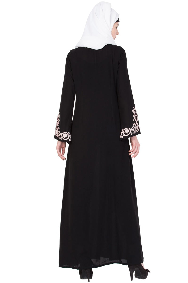 Front Open Abaya With Embroidered Yoke & Sleeves