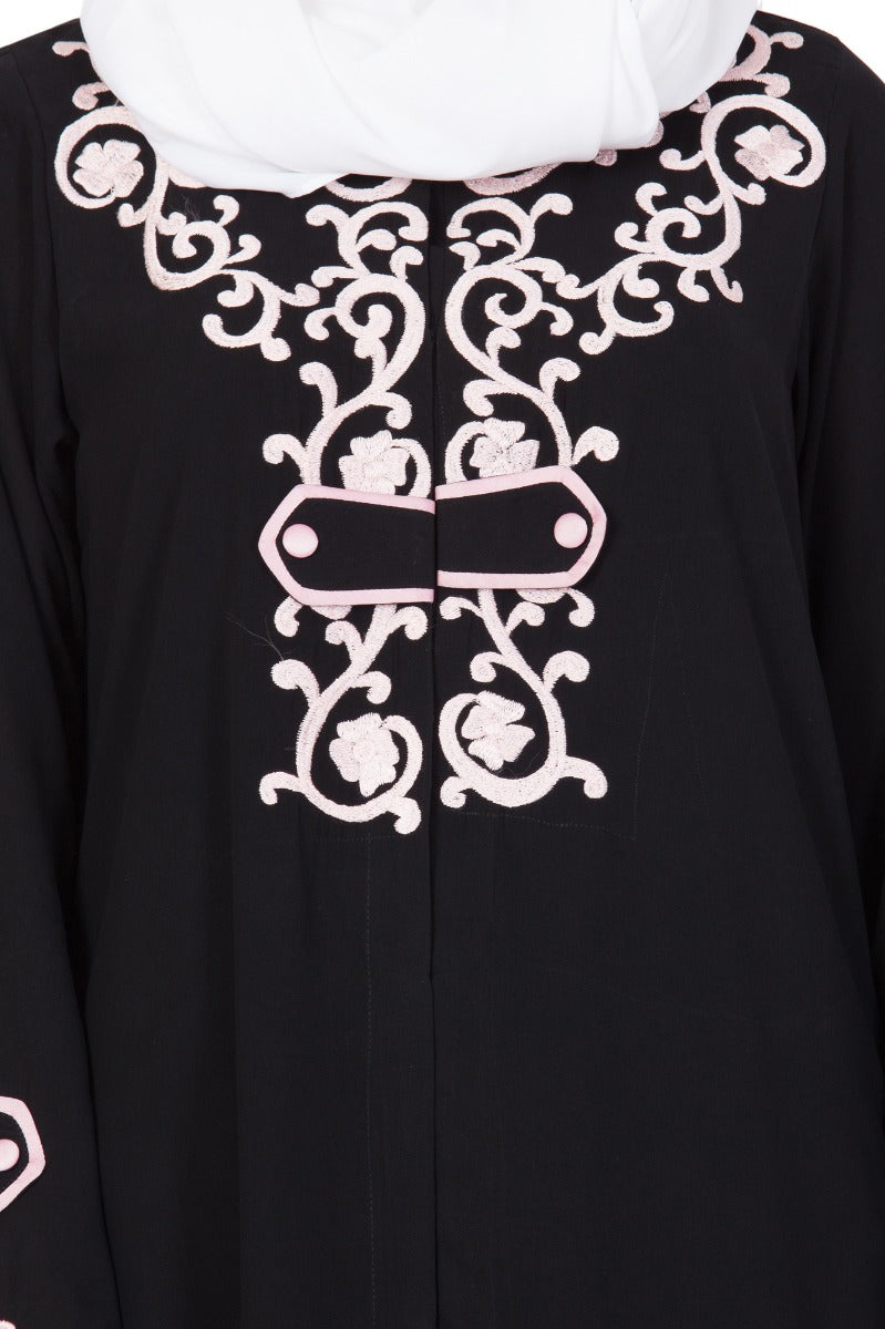 Front Open Abaya With Embroidered Yoke & Sleeves