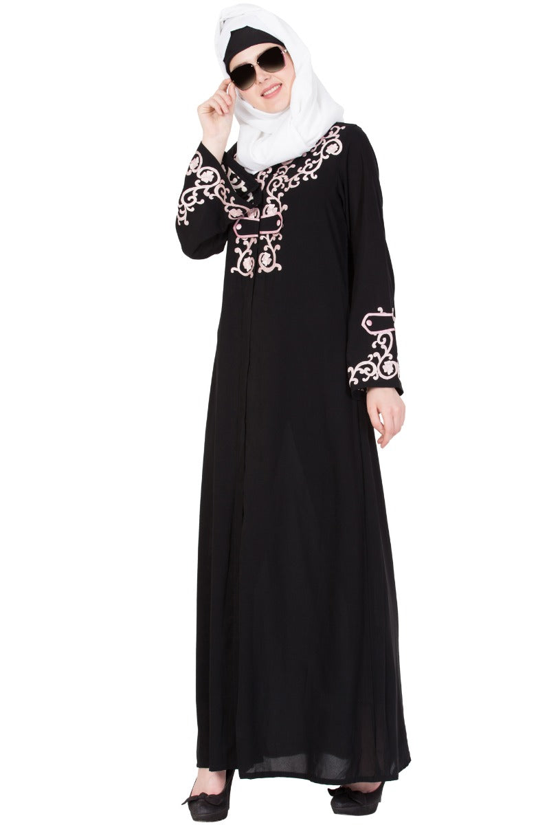 Front Open Abaya With Embroidered Yoke & Sleeves