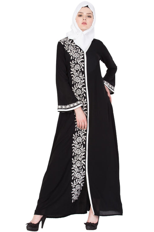 Front Open Abaya With Embroidered Panel