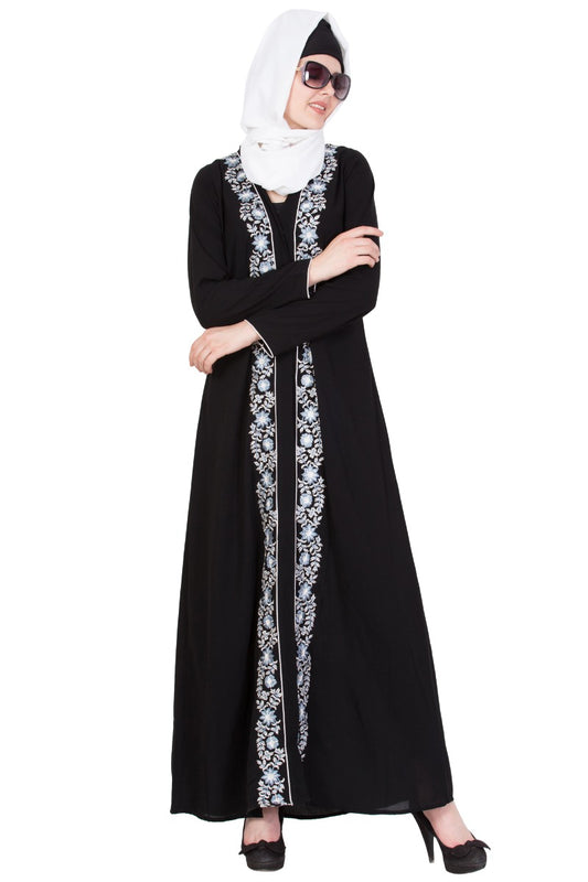 Front Open Abaya With Embroidered Panels