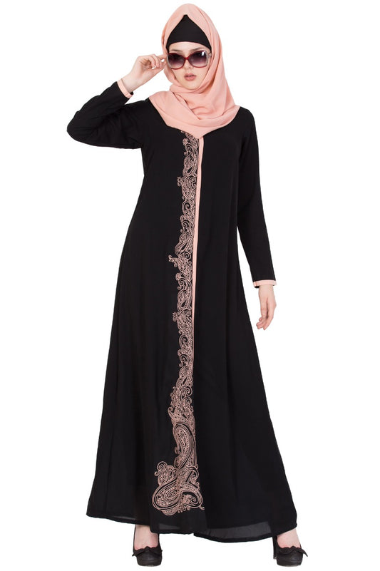 Front Open Abaya With Embroidered Panel