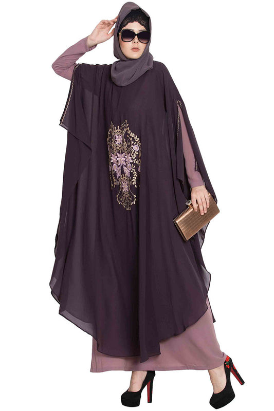Two Pieces Set-Embroidered Cape with Inner -Not An Abaya