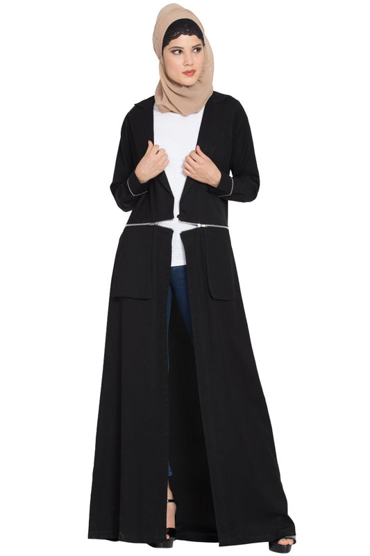 Long Stylish Coat with Zippers