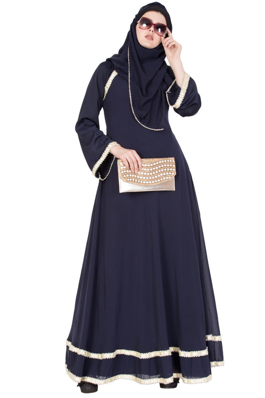 Ocassion Wear-Bridal Abaya In Layers With Pearl Lacework