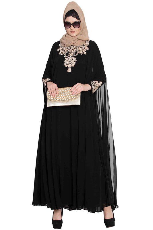 Two Pieces Set-Designer Abaya with Embroidery on Sleeves and Yoke.
