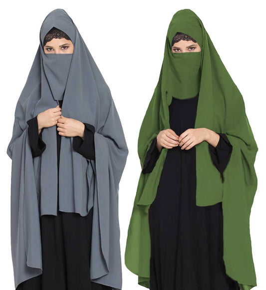 Irani ChadarTwo Pieces Combo-Rida Hijab with Detachable Nose Piece-Made in Nida Matt