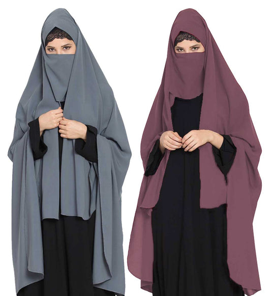 Irani ChadarTwo Pieces Combo-Rida Hijab with Detachable Nose Piece-Made in Nida Matt