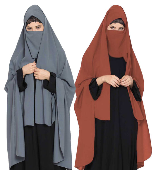 Irani ChadarTwo Pieces Combo-Rida Hijab with Detachable Nose Piece-Made in Nida Matt