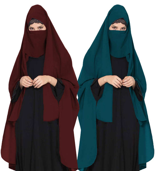 Irani ChadarTwo Pieces Combo-Rida Hijab with Detachable Nose Piece-Made in Nida Matt