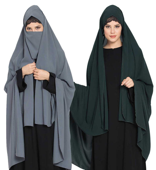 Irani ChadarTwo Pieces Combo-Rida Hijab with Detachable Nose Piece-Made in Nida Matt