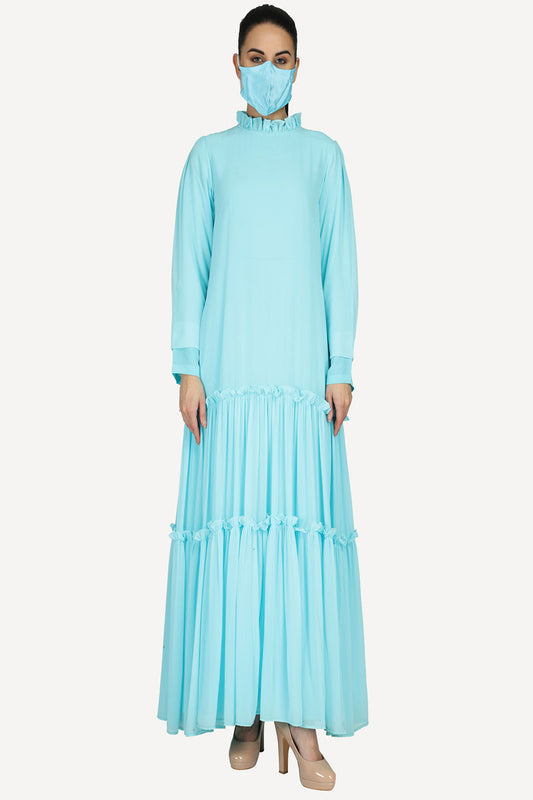 Modest Dress With Frills and Gather. Comes With Full Inner Lining.