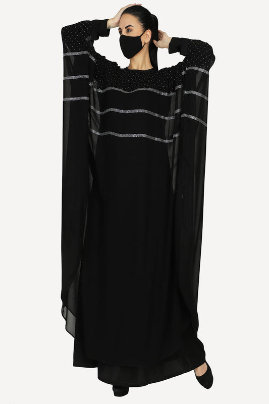 Dual Layer-Black Dress With Stonework. Comes With A Matching Hijab.