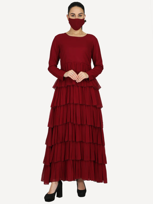 Modest Dress With Frills and Gather in Multiple Layers.