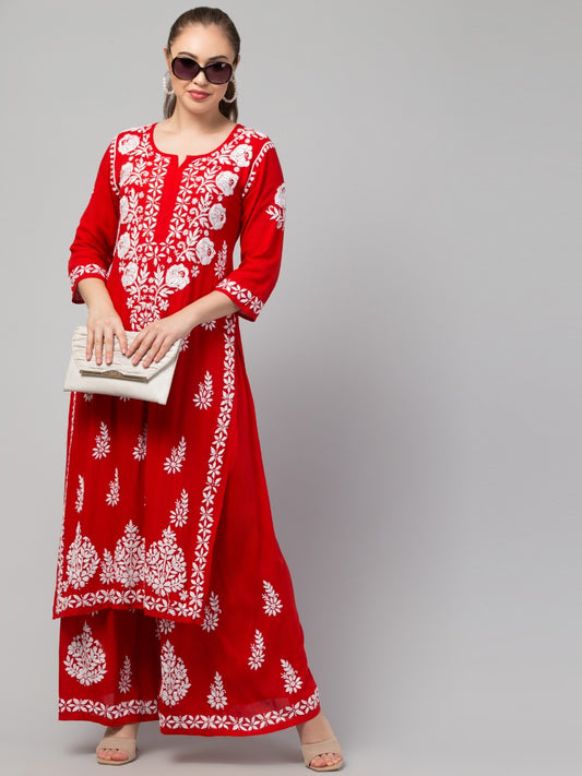 Two Pcs Suit With Hand Chikankari Work In Premium Rayon Fabric