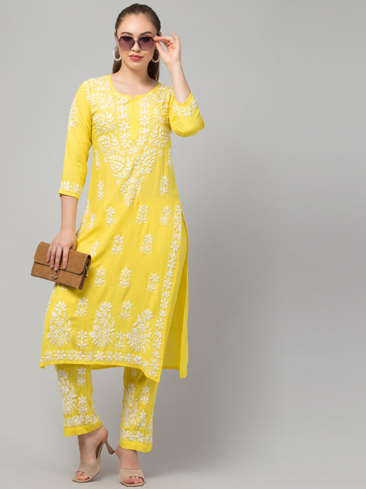 Two Pcs Suit With Hand Chikankari Work In Premium Rayon Fabric