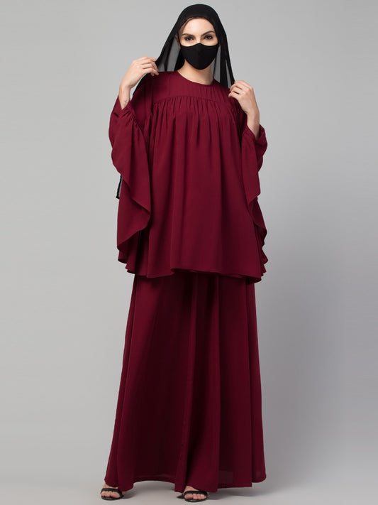 Modest Co-ord Set: Designer Loose-Fit Top with Frills and Flared Skirt, Perfect for Students and Working Women