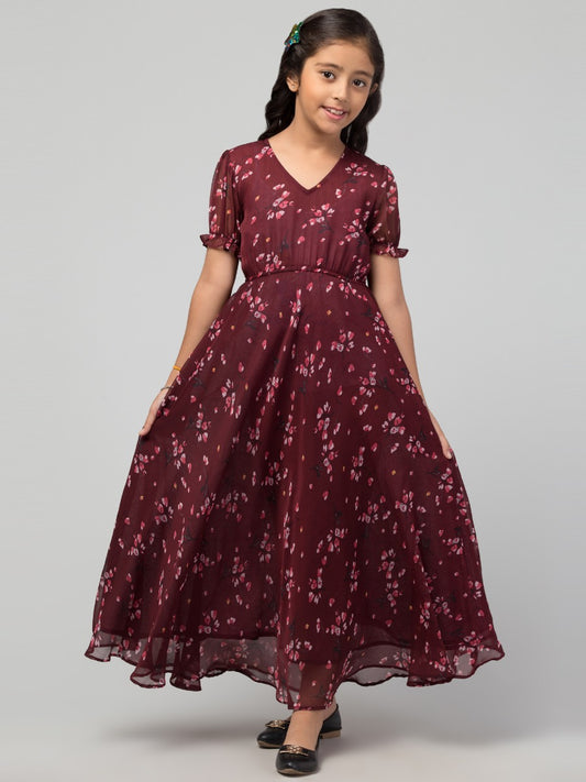 Long Dress For Girls In Printed Chiffon Fabric