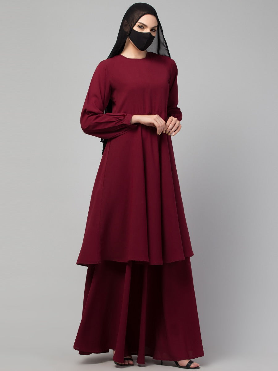 Modest Co-ord Set: Loose-Fit Long Top with Elasticated Sleeves and Flared Skirt, Ideal for Students and Working Women