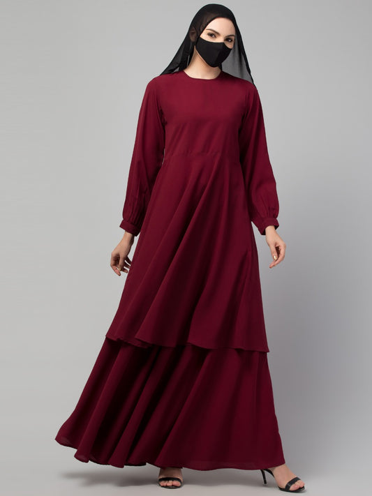 Modest Co-ord Set: Loose-Fit Long Top with Elasticated Sleeves and Flared Skirt, Ideal for Students and Working Women