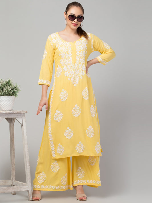 Two Pcs Suit With Hand Chikankari Work In Premium Rayon Fabric