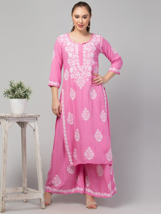 Two Pcs Suit With Hand Chikankari Work In Premium Rayon Fabric
