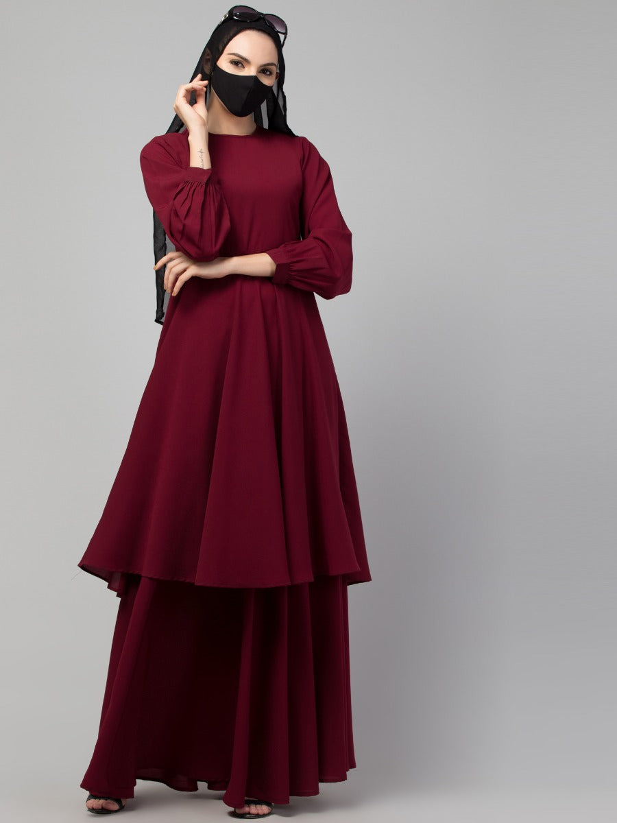 Modest Co-ord Set: Loose-Fit Long Top with Elasticated Sleeves and Flared Skirt, Ideal for Students and Working Women