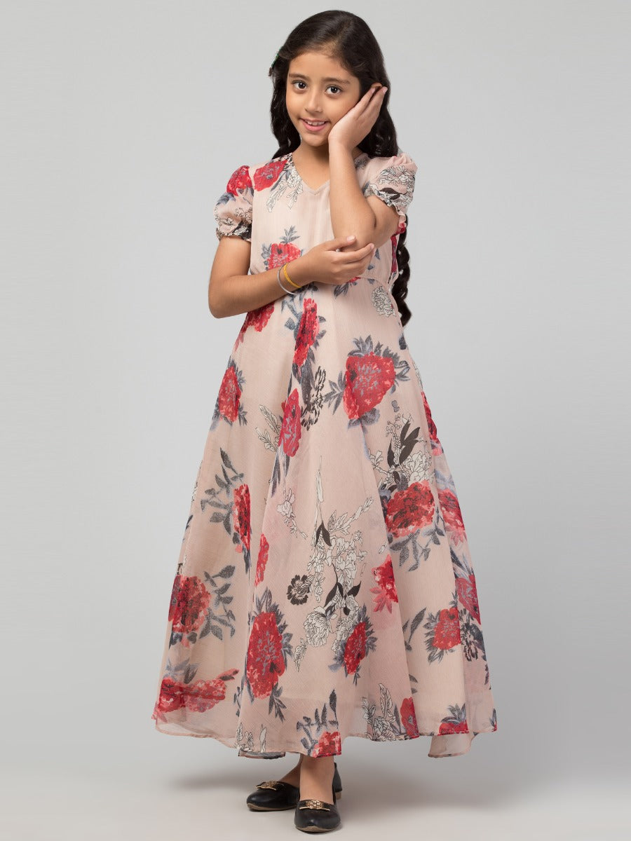 Long Dress For Girls In Printed Georgette Fabric