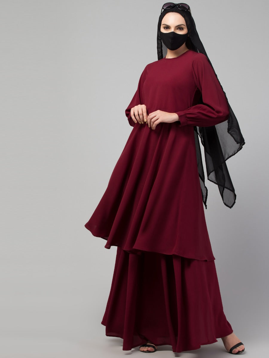 Modest Co-ord Set: Loose-Fit Long Top with Elasticated Sleeves and Flared Skirt, Ideal for Students and Working Women