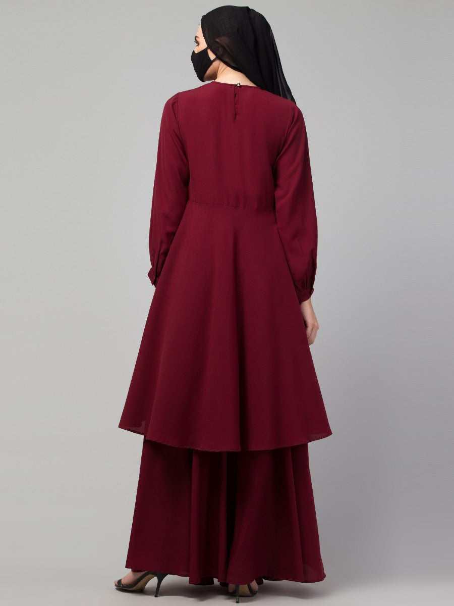Modest Co-ord Set: Loose-Fit Long Top with Elasticated Sleeves and Flared Skirt, Ideal for Students and Working Women
