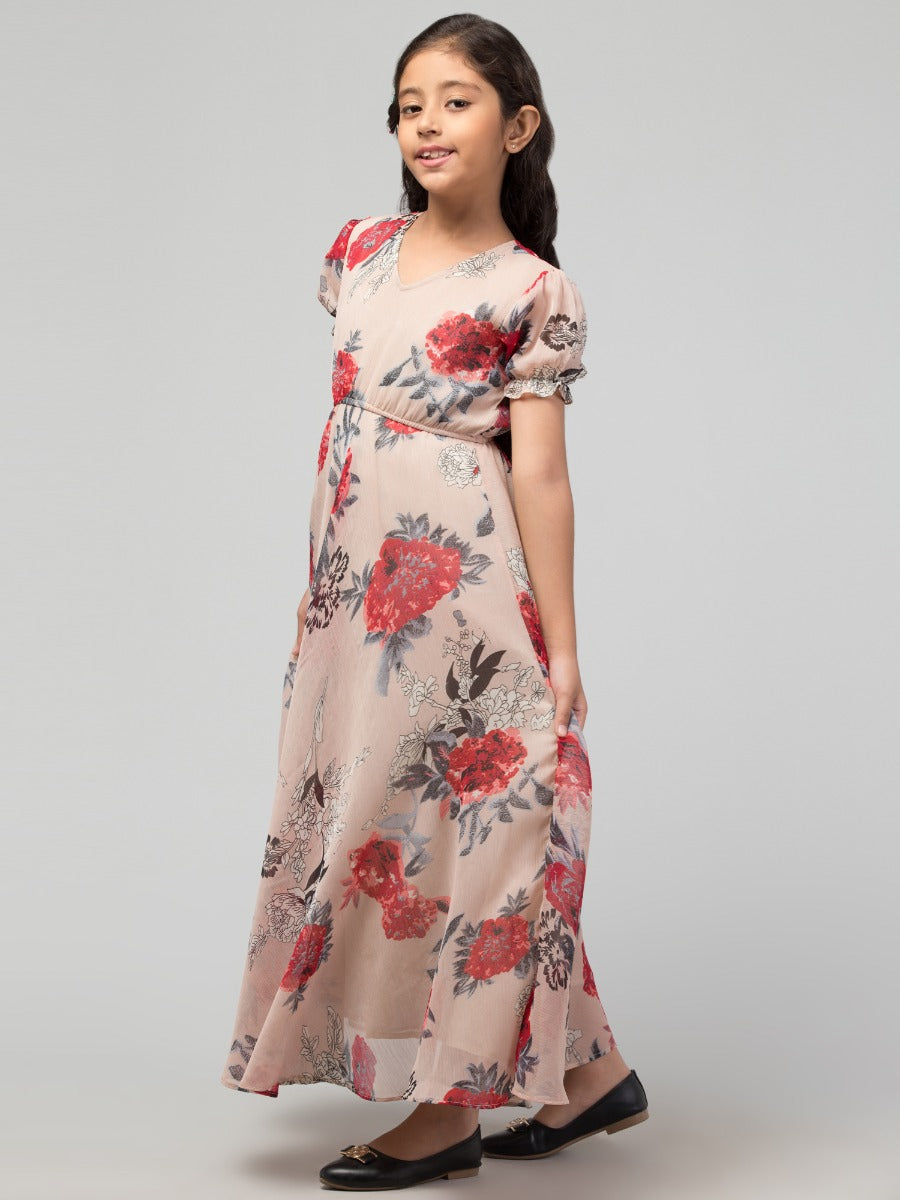 Long Dress For Girls In Printed Georgette Fabric