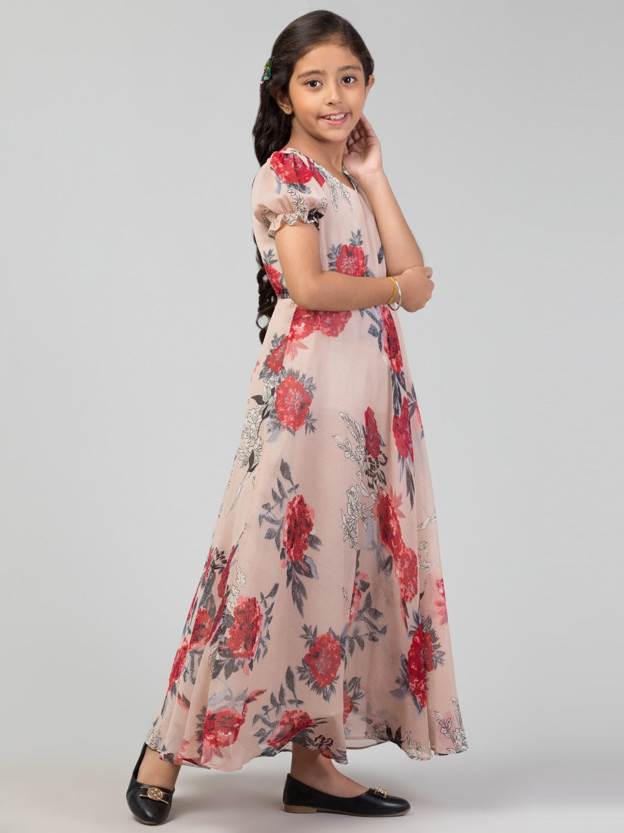 Long Dress For Girls In Printed Georgette Fabric