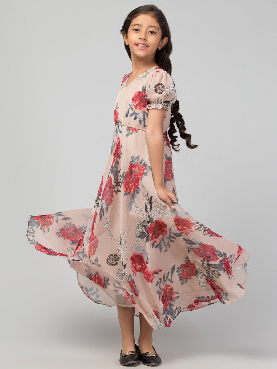 Long Dress For Girls In Printed Georgette Fabric