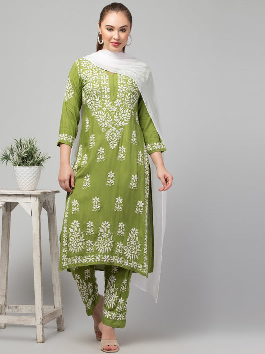 Two Pcs Suit With Hand Chikankari Work In Premium Rayon Fabric
