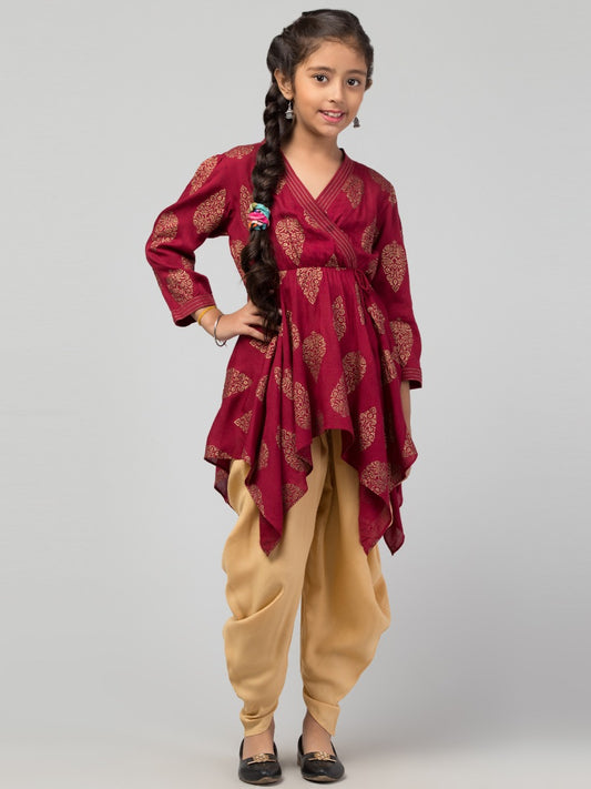 Two Pieces Set- Dhoti Shalwar And Long Asymmetrical Top
