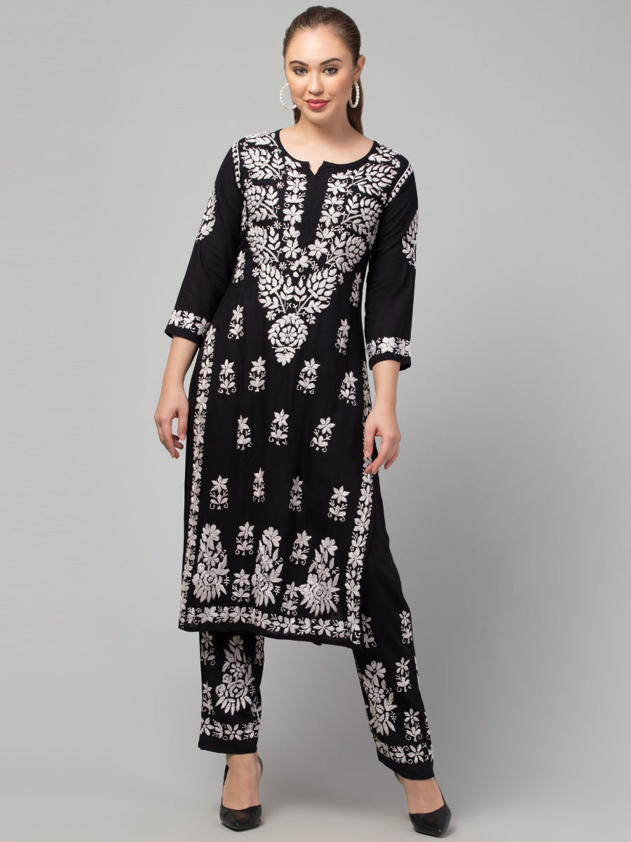 Two Pcs Suit With Hand Chikankari Work In Premium Rayon Fabric