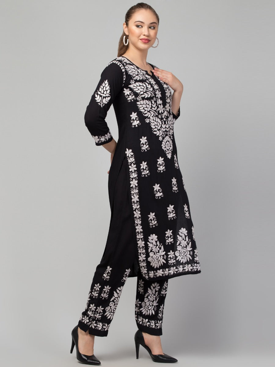 Two Pcs Suit With Hand Chikankari Work In Premium Rayon Fabric