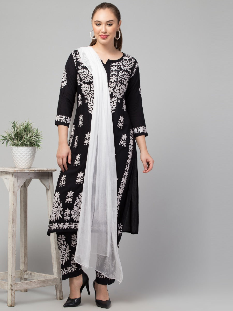 Two Pcs Suit With Hand Chikankari Work In Premium Rayon Fabric