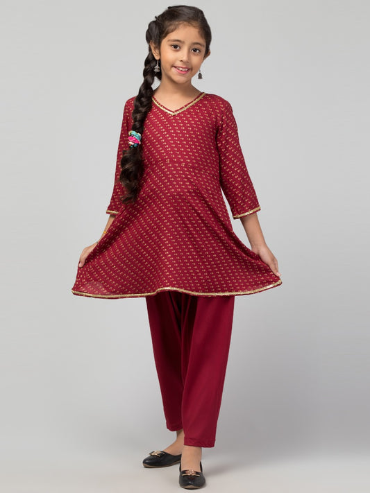Two Pieces Set- Dhoti Shalwar And Long Top