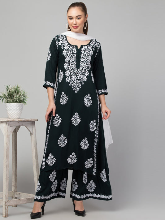 Two Pcs Suit With Hand Chikankari Work In Premium Rayon Fabric