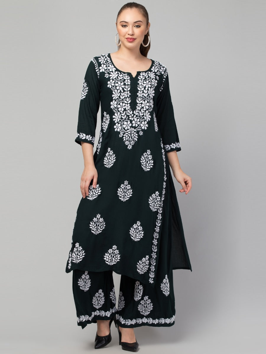 Two Pcs Suit With Hand Chikankari Work In Premium Rayon Fabric