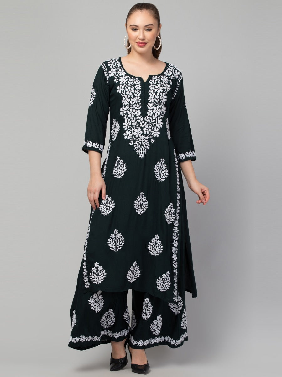 Two Pcs Suit With Hand Chikankari Work In Premium Rayon Fabric