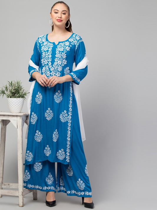 Two Pcs Suit With Hand Chikankari Work In Premium Rayon Fabric