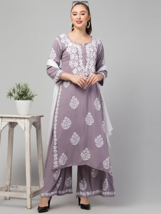 Two Pcs Suit With Hand Chikankari Work In Premium Rayon Fabric