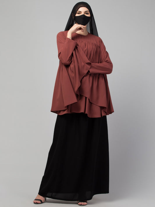 Modest Co-ord Set: Designer Loose-Fit Top with Frills and Flared Skirt, Perfect for Students and Working Women
