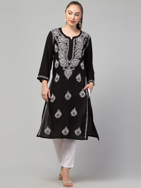 Long Rayon Kurti With Hand Chikankari Work