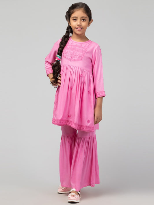 Two Pieces Sharara Set- Embroidered Top With Sharara