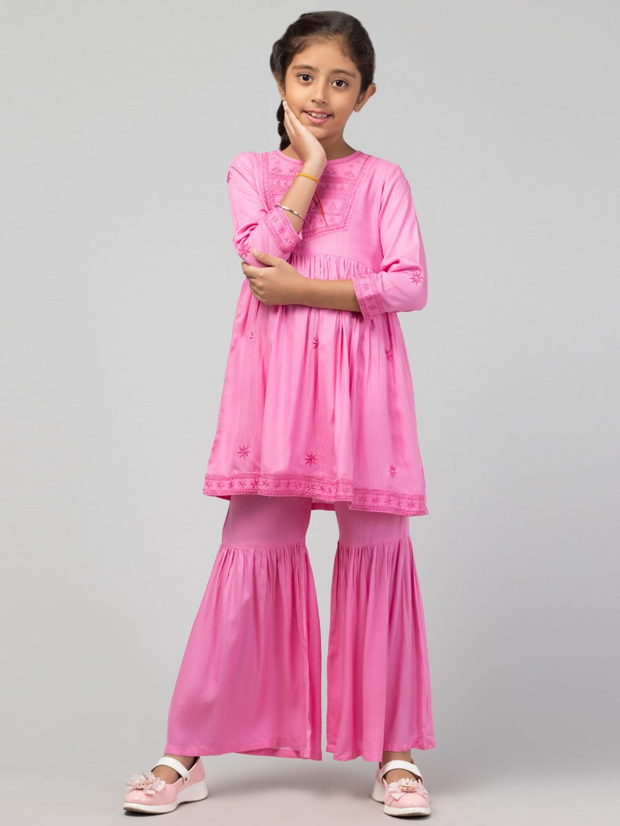Two Pieces Sharara Set- Embroidered Top With Sharara
